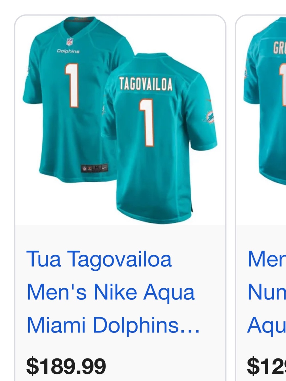 Miami Dolphins Teal Custom Football Jersey - 1 TAGOVAILOA